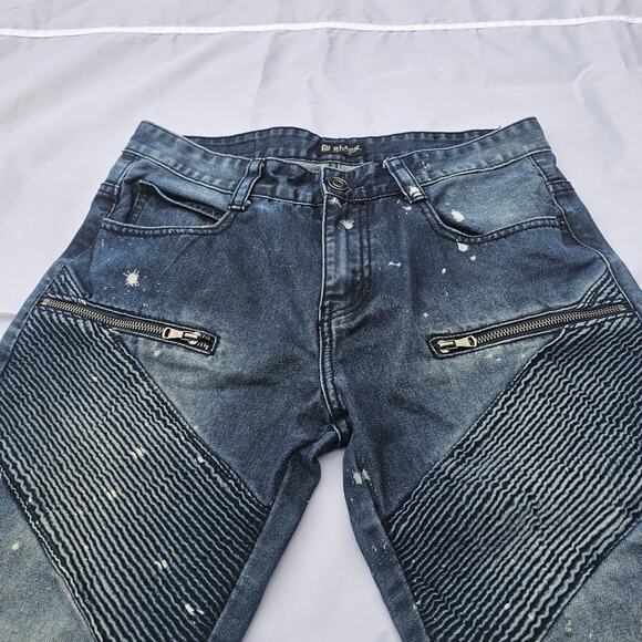 CJ Black Premium Mens Blue Denim Paint Ribbed Skinny Biker Jeans Fit 32x32 - Picture 4 of 14